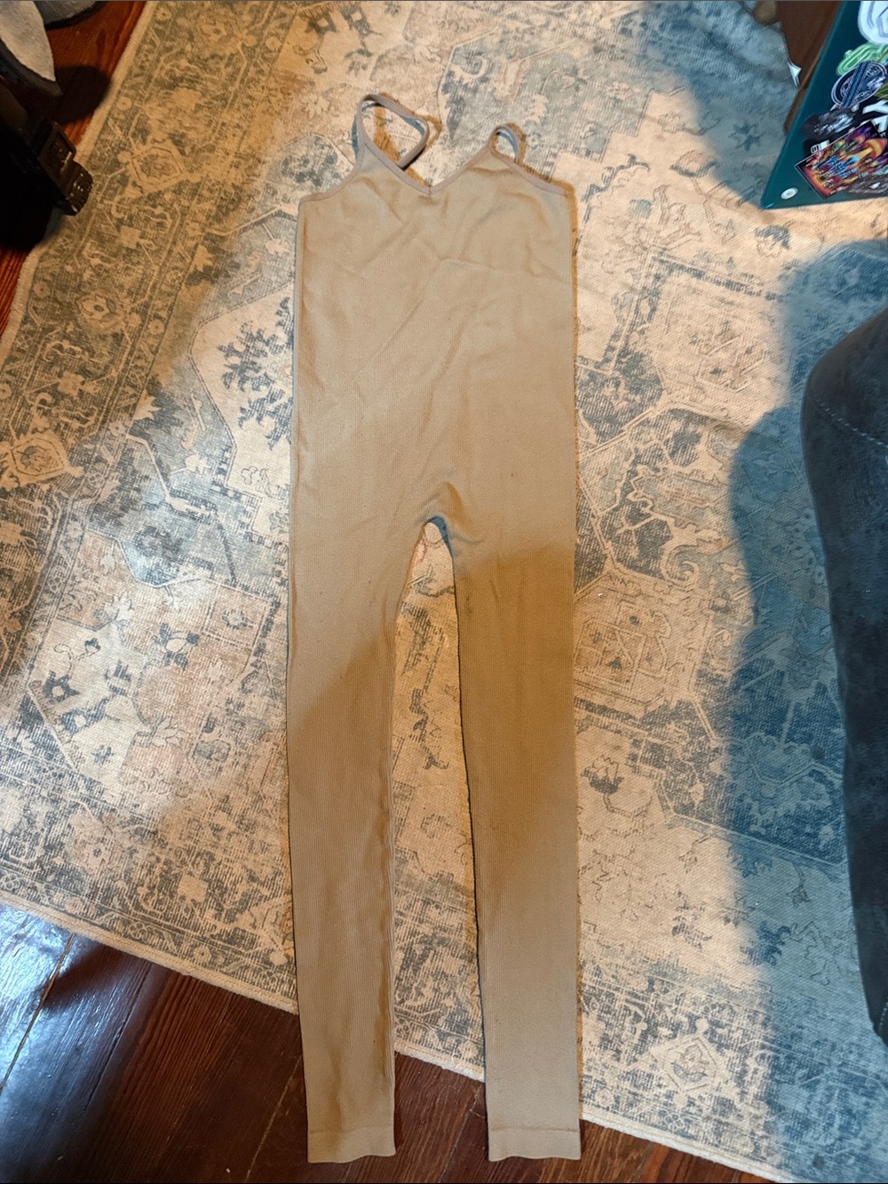 Women's Tan Ribbed Sleeveless Jumpsuit